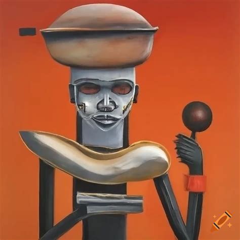 Surrealistic artwork depicting african tribes