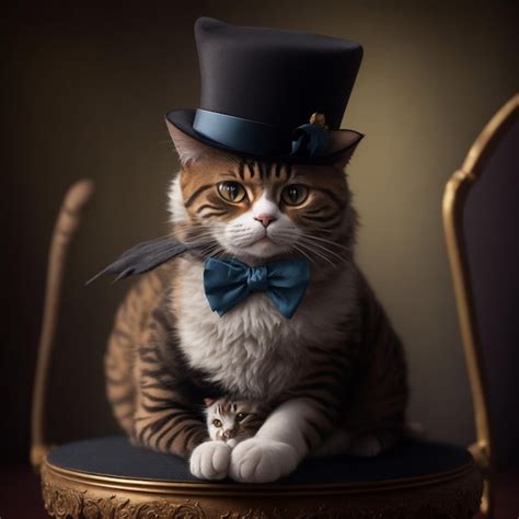 Premium AI Image | Cute british shorthair cat wearing a top hat and bow tie