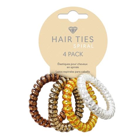 SPIRAL HAIR TIES METALLIC 4PK - EasyShipTT