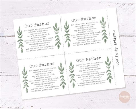 Our Father Prayer Card Printable Prayer Card Catholic - Etsy