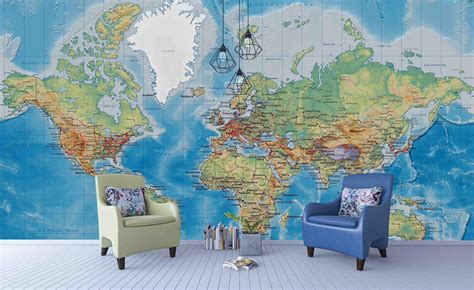 3D Blue Ocean World Map Wallpaper Mural Peel and Stick | Etsy