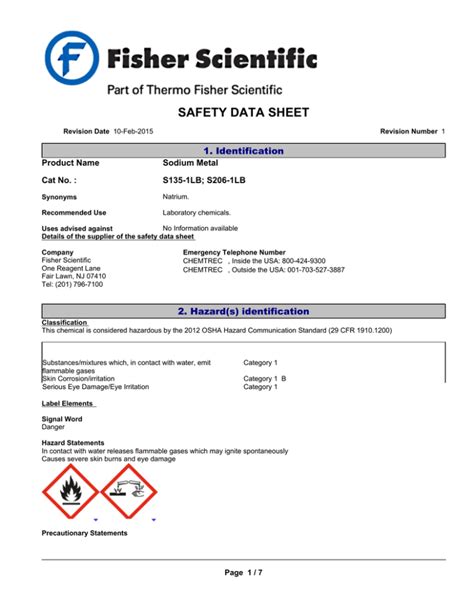 safety data sheet - Fisher Scientific