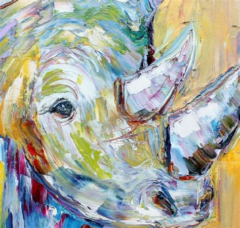 Rhinocerous painting, Rhino canvas original oil abstract palette knife ...