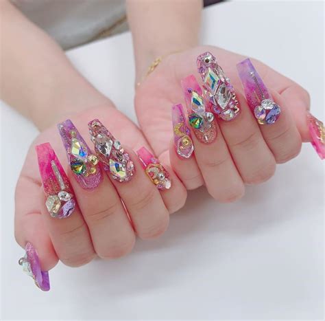 Cute acrylic nails with gems - billicolour