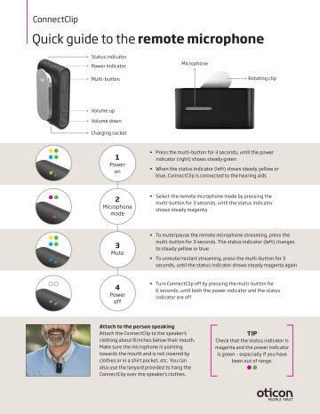 Oticon ConnectClip Remote Mic Quick Guide | Manualzz