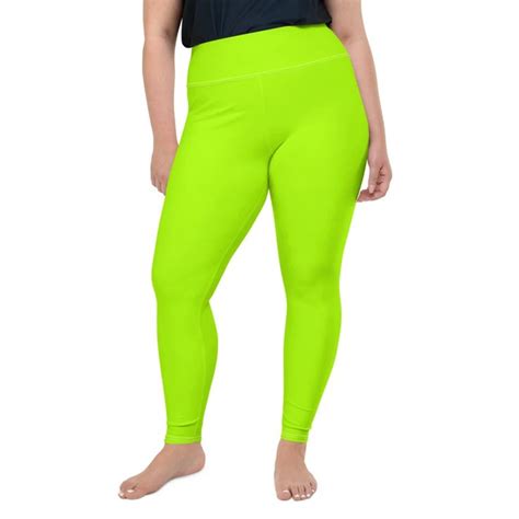 Neon Green Plus Size Leggings, Comfy Long Yoga Tights For Curvy Ladies -Made in USA/EU | Plus ...