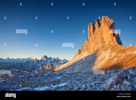 Tre Cime di Lavaredo at sunrise Stock Photo - Alamy