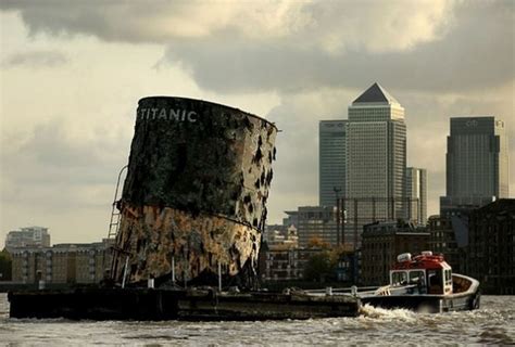 A replica of the upper section of the fourth funnel of the Titanic is ...