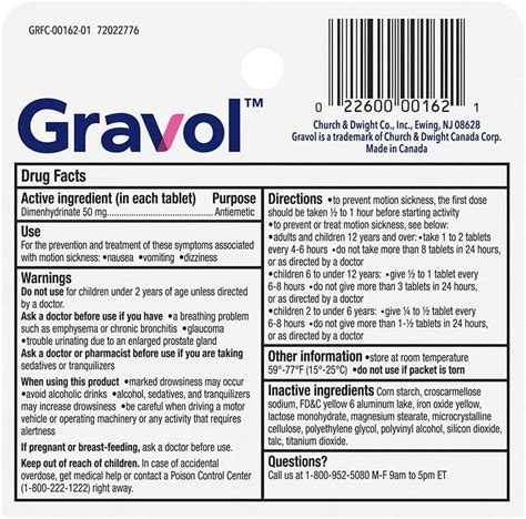 Gravol Coated Tablets 50mg for Motion Sickness Prevention and Relief 10ct