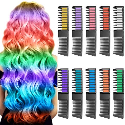 10 Colors Hair Chalk Combs for Girls Gifts, Temporary Hair Color Chalk ...