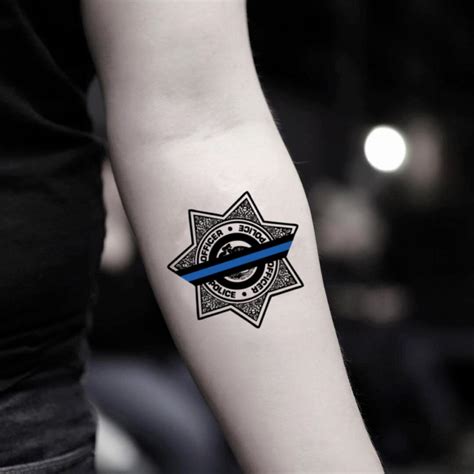 Police Cop Blue Line Temporary Tattoo Sticker - OhMyTat