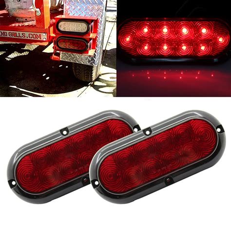 2x 12VTrailer truck Red 10 LED Car covers Surface Mount 6" Oval Stop ...