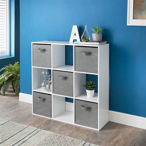 Lokken 9 Cube Shelving Unit & Baskets - White | Furniture - B&M