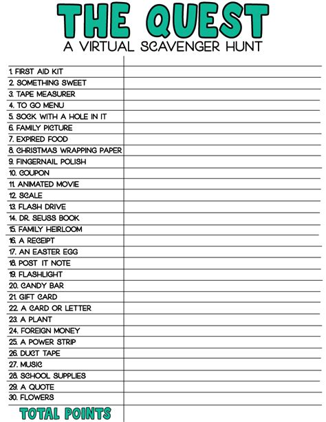 Free Printable Virtual Scavenger Hunt