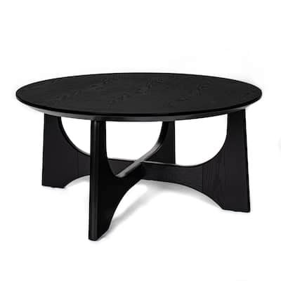 36" Round Coffee Table, Wooden Coffee Tables for Living Room Reception Room, Black - Bed Bath ...
