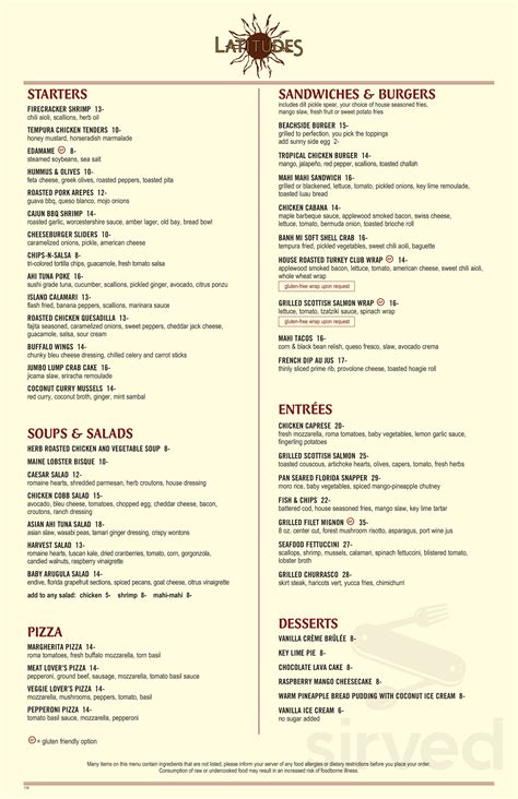 Latitudes Restaurant menu in Hollywood, Florida, USA