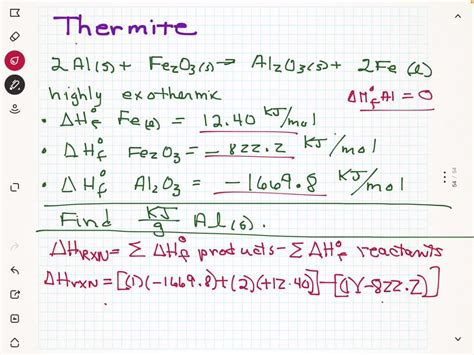 SOLVED: The thermite reaction involves aluminum and iron(III) oxide, 2Al(s) + Fe2O3(s) à Al2O3(s ...