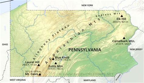 Physical map of Pennsylvania