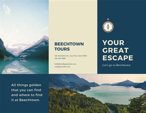 Navy Blue and Beige Nature Travel Trifold Brochure - Templates by Canva