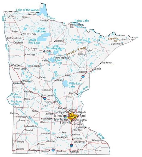 Map of Minnesota - Cities and Roads - GIS Geography