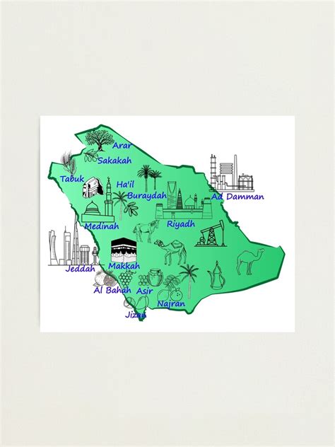 "Saudi Arabia Map hand drawn KSA landmarks With The names of the major ...