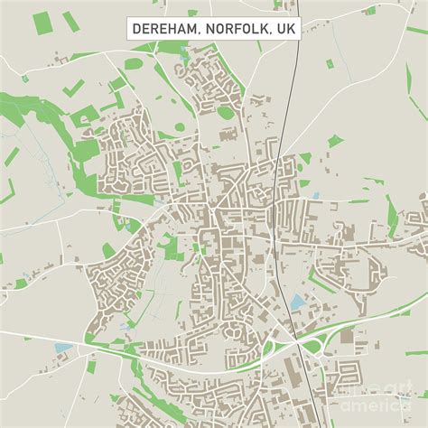 Dereham Norfolk UK City Street Map Digital Art by Frank Ramspott - Fine ...