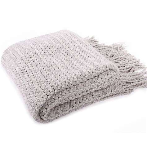 Battilo (Light Grey)Wheat Knit Tassel Throw Blanket For Couch Sofa Bed Home Décor 51" x 59"