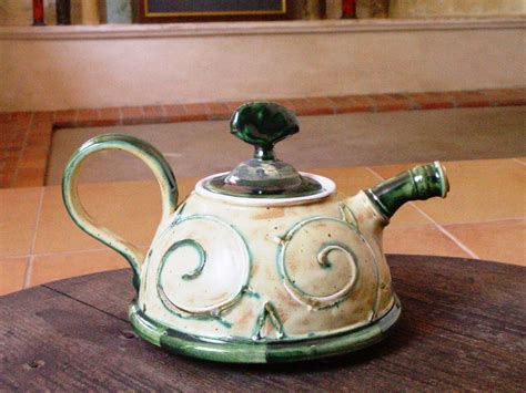 Hand Painted Ceramic Teapot - Danko - Beige, Green, White Colors - Wheel Thrown Clay Art - Home ...