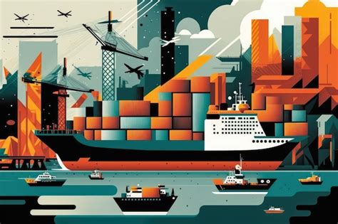 Premium AI Image | Abstract illustration of a busy seaport with cargo ...