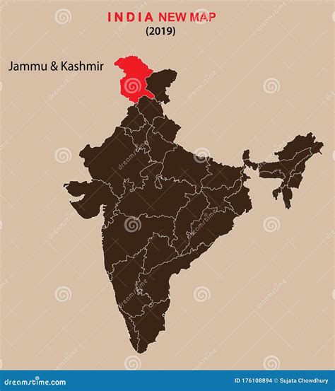 Jammu Kashmir New Map. Jammu Kashmir in India Map Vector Illustration. India New Map of Jammu ...