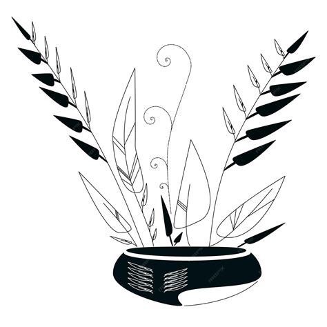 Premium Vector | Flowering plant in a pot black and white doodle drawing