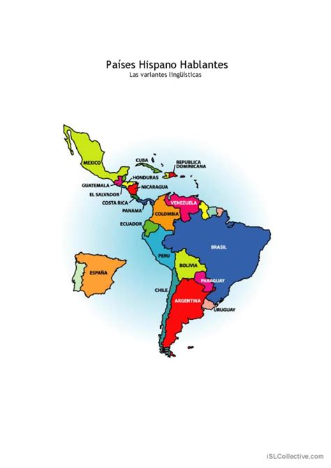 Mapa los países hispanohablantes com…: English ESL worksheets pdf & doc