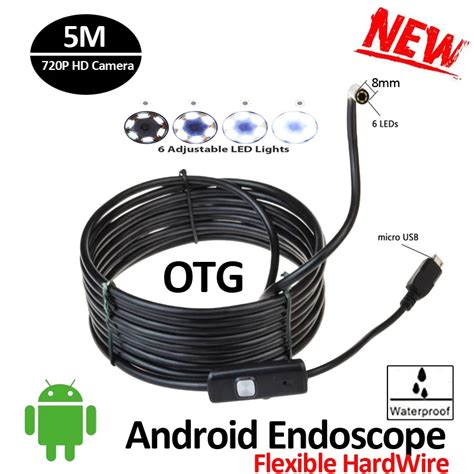 8mm 720P Android USB Endoscope Camera 5M Flexible Hard Wire Snake USB Android Phone Waterproof ...