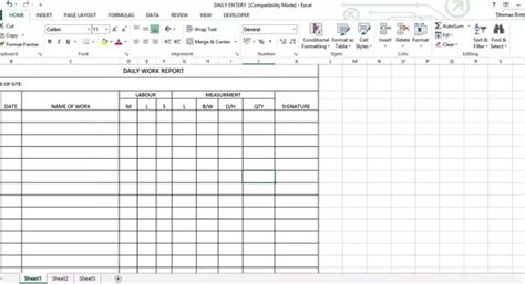 Daily Report Template Excel – denah