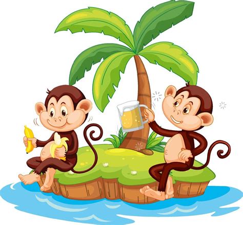 Drunk monkey cartoon character on isolated island 5268853 Vector Art at Vecteezy