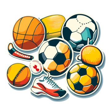 Cartoon Sports Balls Illustration Clipart Vector, Sticker Design With ...