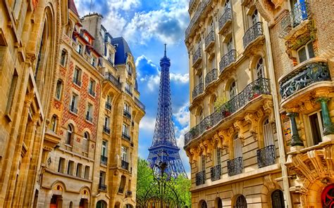 Download wallpapers Paris, summer, Eiffel Tower, street, old buildings ...