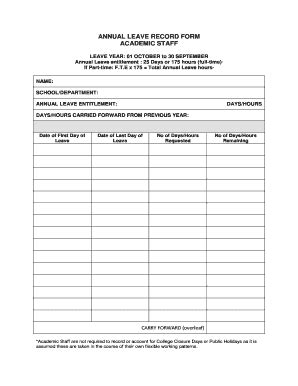 Annual Leave Record Form Template