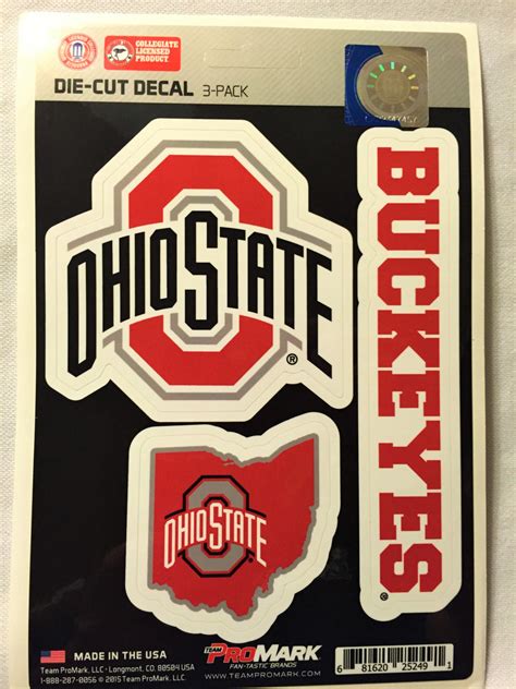 Ohio State Buckeyes Set of 3 Die Cut Decal Stickers State Outline Free ...