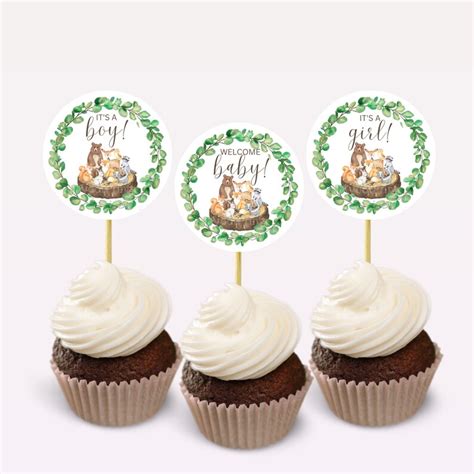 Woodland Cupcake Toppers Woodland Animal Cupcake Topper Woodland Baby Shower Decor Forest ...