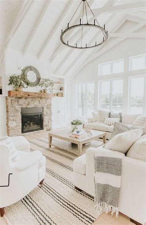 Modern Farmhouse Living Room - White Painted Beams - Home Decor ...