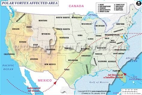 Map of Areas Affected by Polar Vortex