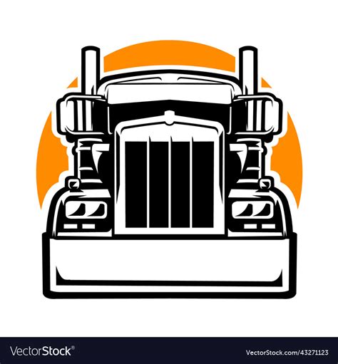 Semi truck 18 wheeler front view silhouette black Vector Image