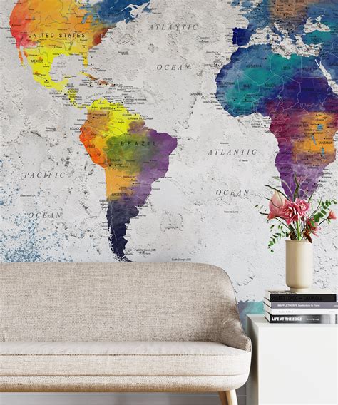 Customized Large World Map Wall Decal World Map Wallpaper - Etsy