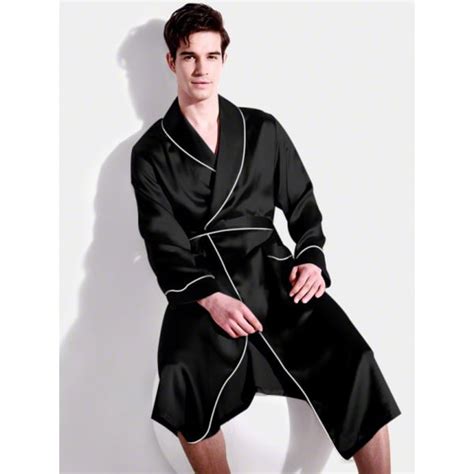 Men's Silk Robes, 22 Momme Silk, White/Black