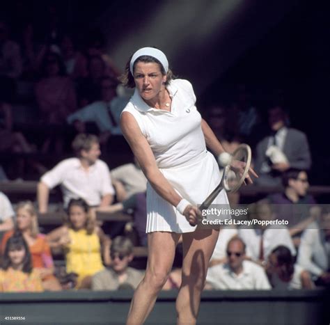 Margaret Court of Australia in action at Wimbledon, circa July 1969 ...