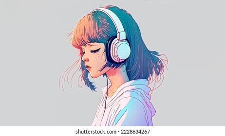 Anime Girl Listening To Music Line Art