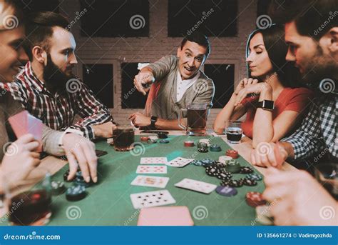 Young Friends Playing Poker on Party at Home. Stock Photo - Image of ...