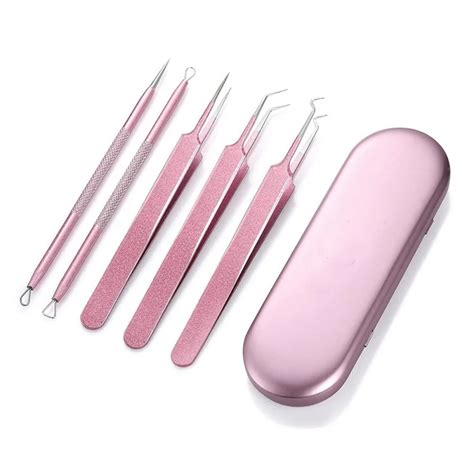 Hot Sell Blackhead Remover Kit Curved Blackhead Tweezers Kit Pimple Comedone Extractor Tool Set ...