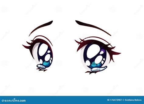 Sad Anime Eyes. Tears in Her Big Blue Eyes Stock Vector - Illustration of girlish, comic: 176473987